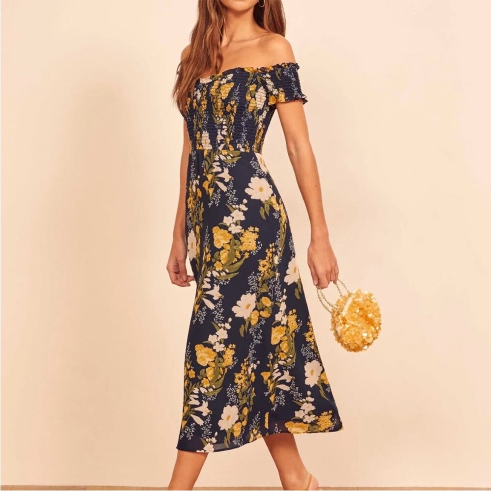 Reformation Murphy Dress Navy Blue Floral Size 8